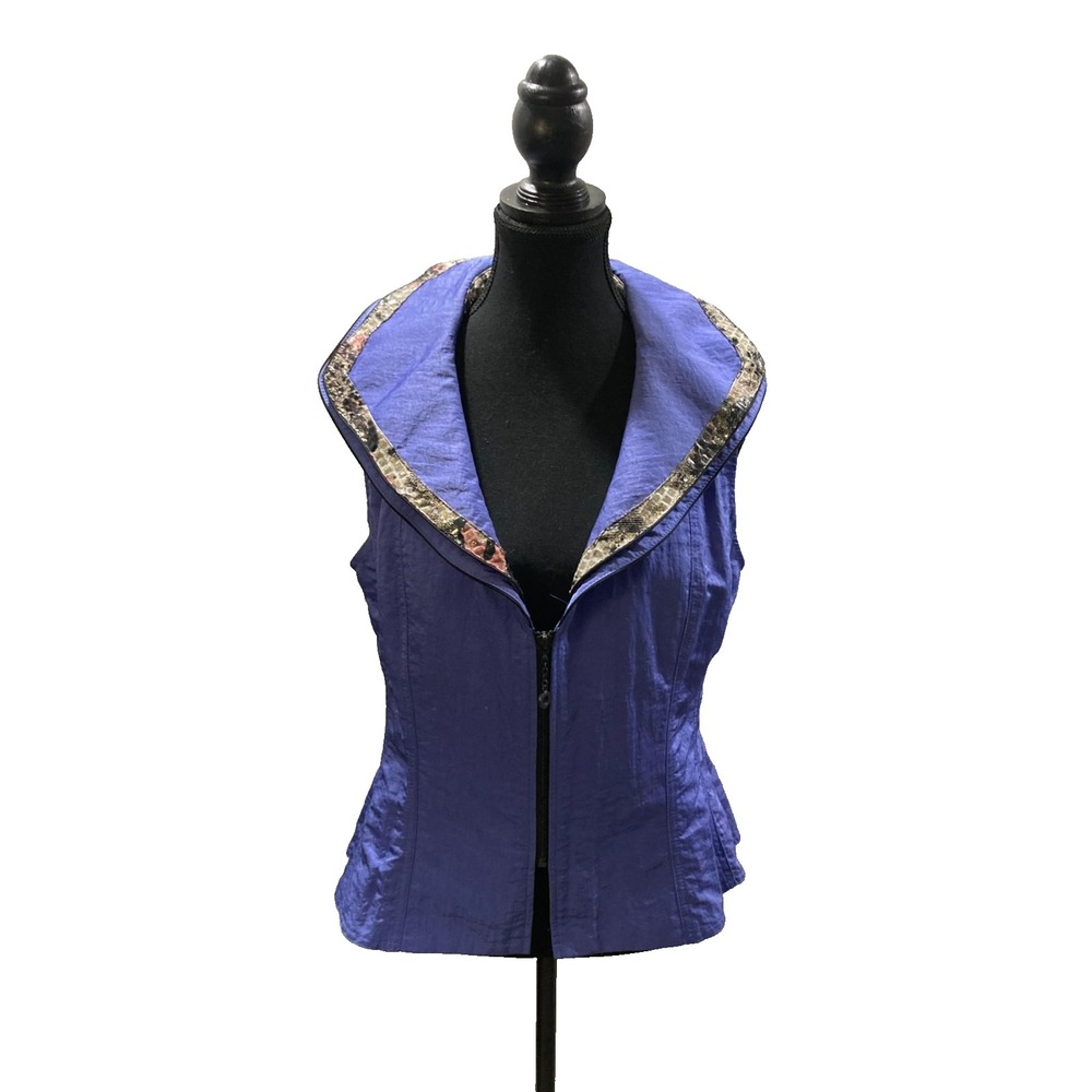 Vintage 90s Design Today's Purple Peplum Vest | Metallic Animal Print Collar | M
